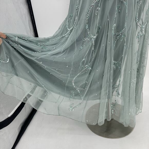 Pisarro Nights Women's Beaded Illusion Neck Gown Size 20 Formal Dress Mint Green - Picture 7 of 16